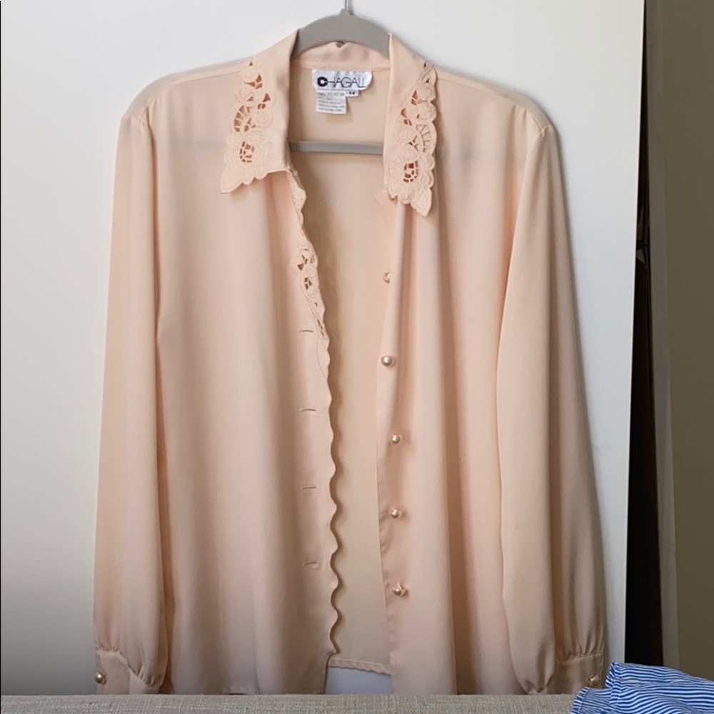 Vintage Blush Scalloped Button Down